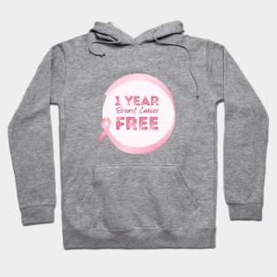 1 Year Breast Cancer Free Anniversary Celebration - Pink Ribbon Graphic Design Hoodie